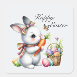 Pegatina Cuadrada Conejo Cute Happy Easter