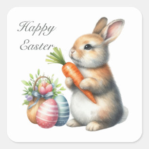 Pegatina Cuadrada Conejo Cute Happy Easter