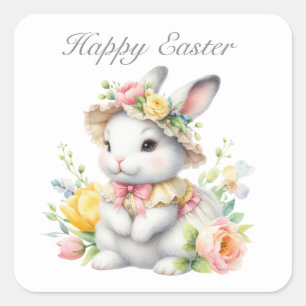 Pegatina Cuadrada Conejo Cute Happy Easter