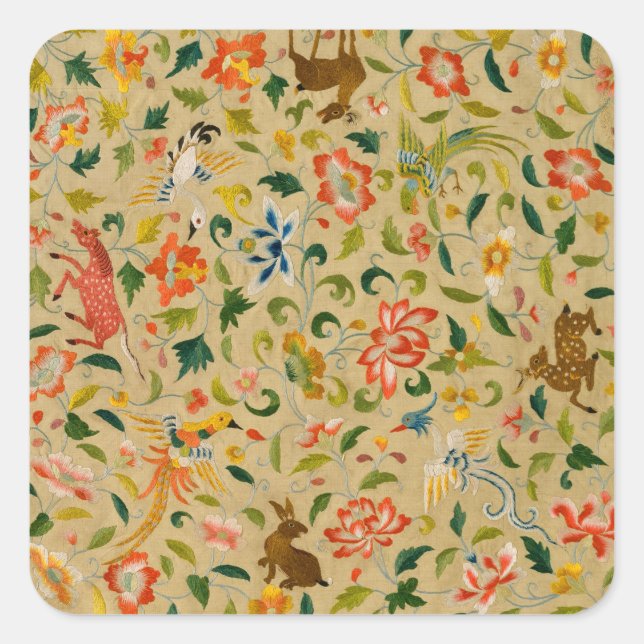 Pegatina Cuadrada Conejo de aves de corral de animales antiguos (Anverso)