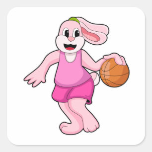 Pegatina Cuadrada Conejo de Básquetbol Deportivo