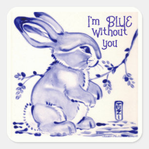 Pegatina Cuadrada Conejo de conejo azul te falta un artista lindo