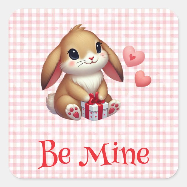 Pegatina Cuadrada Conejo de conejo El día de San Valentín (Anverso)