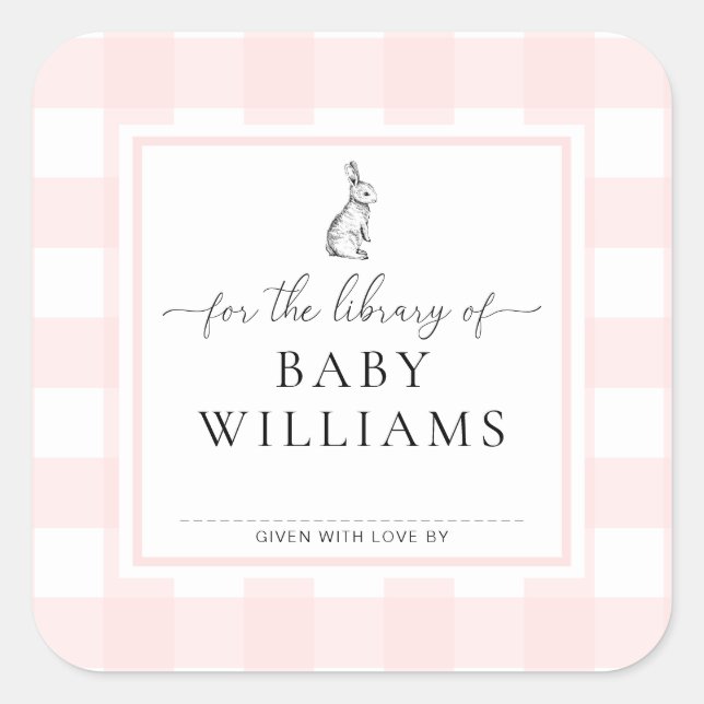 Pegatina Cuadrada Conejo De Cuadro Rosa Para La Biblioteca De Ex Lib (Anverso)
