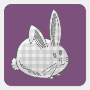 Pegatina Cuadrada conejo de gingham gris