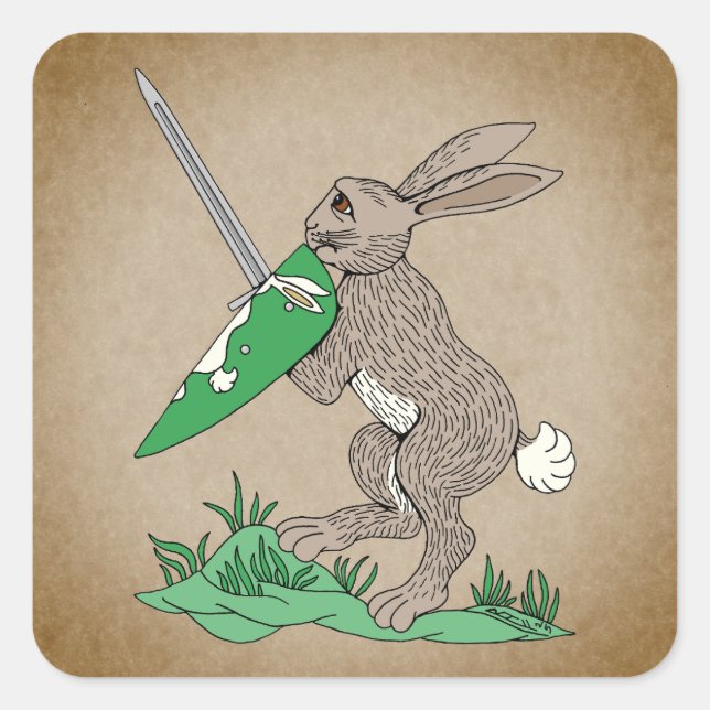 Pegatina Cuadrada Conejo de Guerreros Medievales (Anverso)