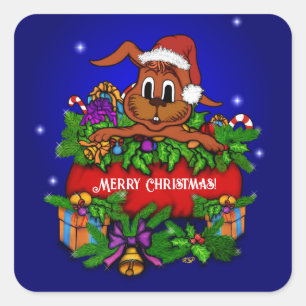 Pegatina Cuadrada Conejo de navidades