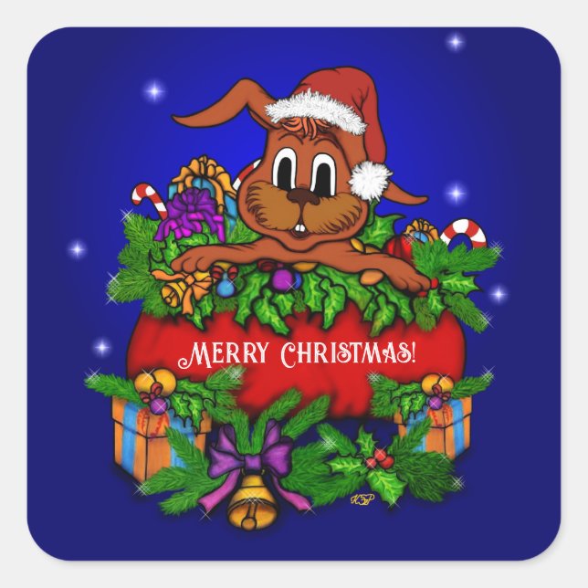 Pegatina Cuadrada Conejo de navidades (Anverso)