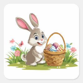 Pegatina Cuadrada conejo de Pascua