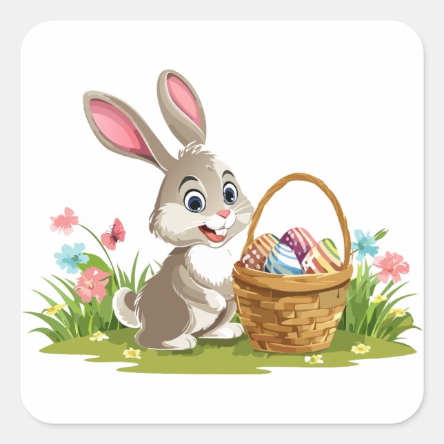 Pegatina Cuadrada conejo de Pascua (Anverso)