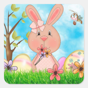 Pegatina Cuadrada Conejo de Pascua