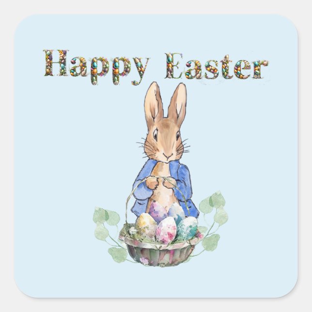 Pegatina Cuadrada conejo de Pascua (Anverso)
