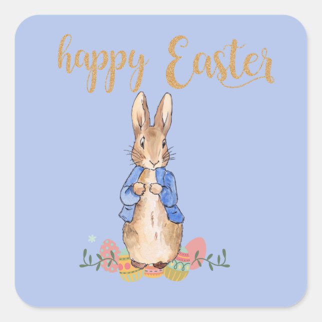 Pegatina Cuadrada conejo de Pascua (Anverso)