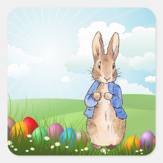 Pegatina Cuadrada conejo de Pascua (Anverso)