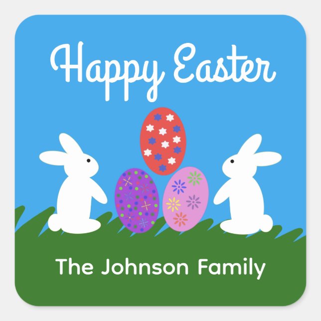 Pegatina Cuadrada Conejo de Pascua #2 Pegatinas (Anverso)