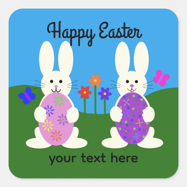 Pegatina Cuadrada Conejo de Pascua #7-2 Pegatinas (Anverso)