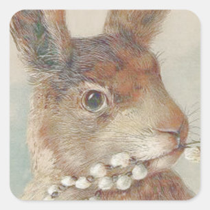 Pegatina Cuadrada Conejo de Pascua Antiguo
