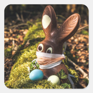 Pegatina Cuadrada Conejo de Pascua Chocolate Corona