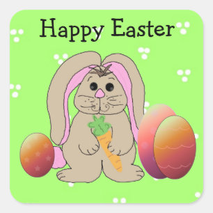 Pegatina Cuadrada Conejo de Pascua con Huevos