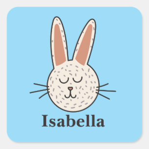 Pegatina Cuadrada Conejo de Pascua con nombre personalizado