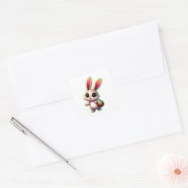 Pegatina Cuadrada Conejo de Pascua en Acuarela Feliz