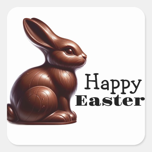 Pegatina Cuadrada Conejo de Pascua Feliz de Chocolate (Anverso)