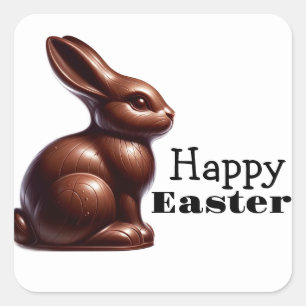 Pegatina Cuadrada Conejo de Pascua Feliz de Chocolate