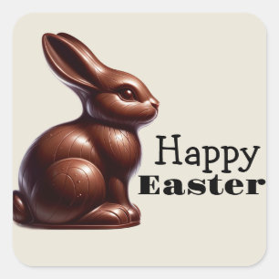 Pegatina Cuadrada Conejo de Pascua Feliz de Chocolate