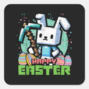 Pegatina Cuadrada Conejo de Pascua Feliz Juego de Píxeles 