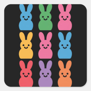 Pegatina Cuadrada Conejo de Pascua Huevos Cuadro Leopardo