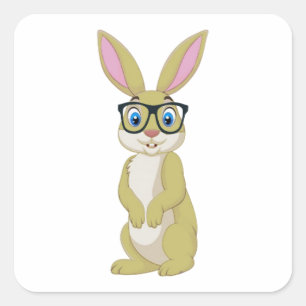 Pegatina Cuadrada Conejo de Pascua Inteligente con gafas