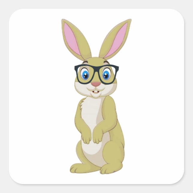 Pegatina Cuadrada Conejo de Pascua Inteligente con gafas (Anverso)