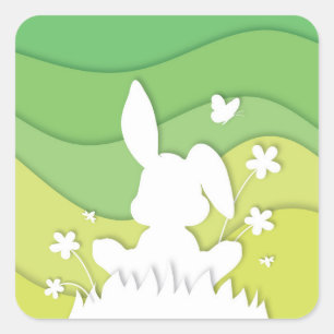Pegatina Cuadrada Conejo de pascua naturaleza de primavera personali