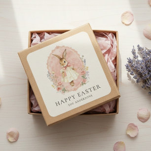 Pegatina Cuadrada Conejo de Pascua Personalizado
