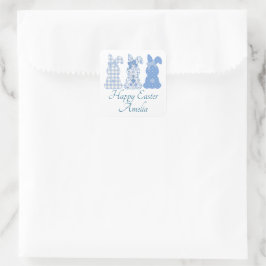 Pegatina Cuadrada Conejo de Pascua personalizado Coquette azul blanc