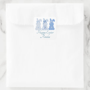 Pegatina Cuadrada Conejo de Pascua personalizado Coquette azul blanc