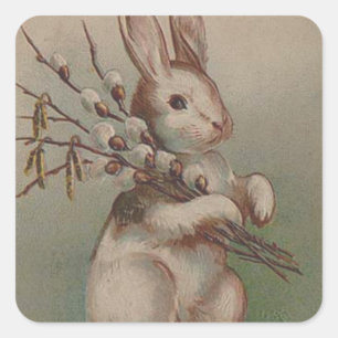 Pegatina Cuadrada Conejo de Pascua vintage