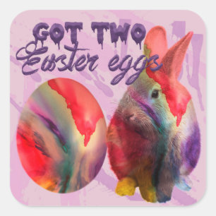 Pegatina Cuadrada Conejo De Pascua Y Huevo Pintado
