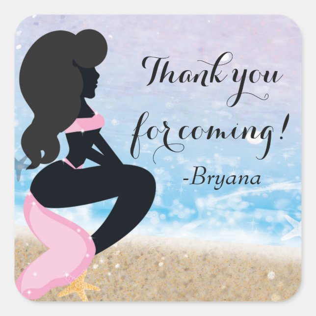 Pegatina Cuadrada Conejo de Playa de Sirena Fiesta Brillante de Vera (Anverso)