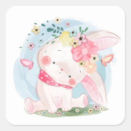 Pegatina Cuadrada Conejo de primavera dulce