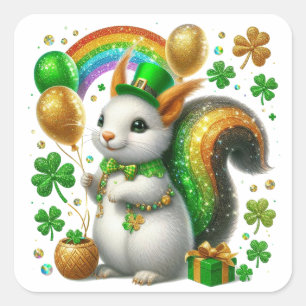Pegatina Cuadrada Conejo del Día de San Patricio