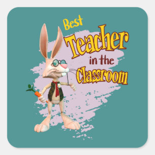Pegatina Cuadrada Conejo Divertido Mejor Profesor de la Clase