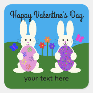 Pegatina Cuadrada Conejo el día de San Valentín de Pascua #7 Pegatin