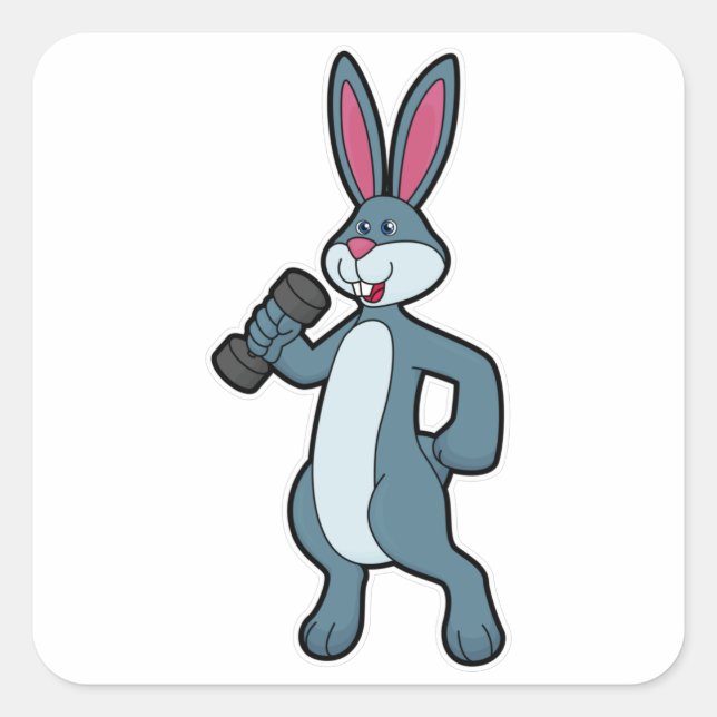 Pegatina Cuadrada Conejo en entrenamiento de fuerza con Dumbbell (Anverso)