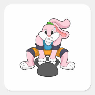 Pegatina Cuadrada Conejo en puesta en forma con Dumbbell.PNG