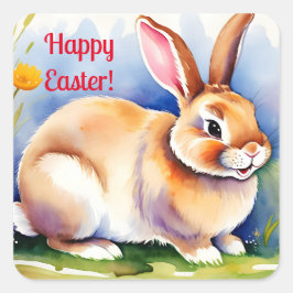 Pegatina Cuadrada Conejo feliz 2, Pascua