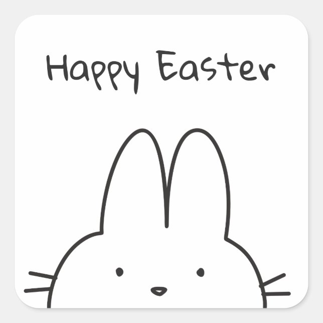 Pegatina Cuadrada Conejo Feliz de Pascua (Anverso)