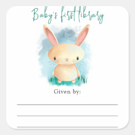 Pegatina Cuadrada Conejo - Libro de regalo para baby shower, libros