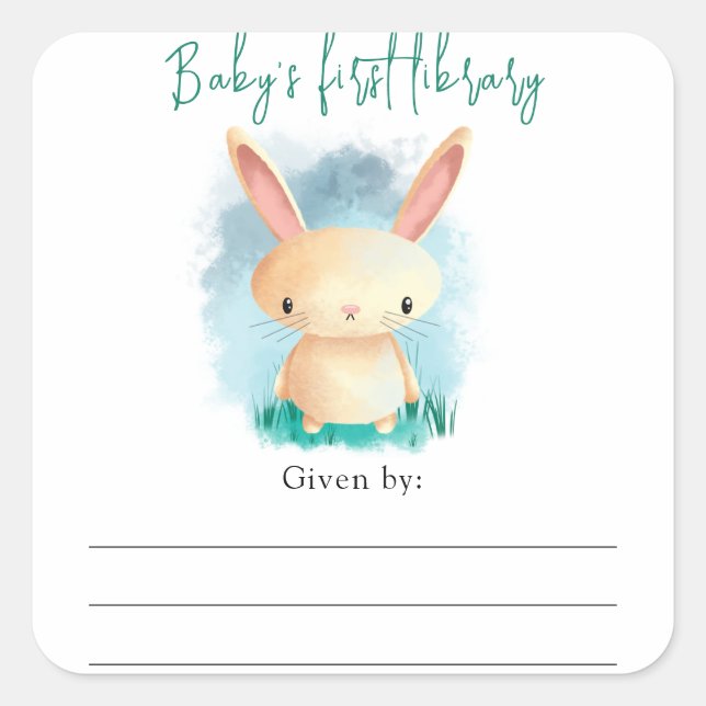 Pegatina Cuadrada Conejo - Libro de regalo para baby shower, libros  (Anverso)