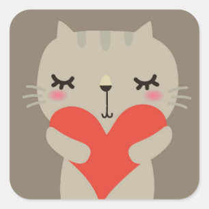 Pegatina Cuadrada Conejo lindo con amor